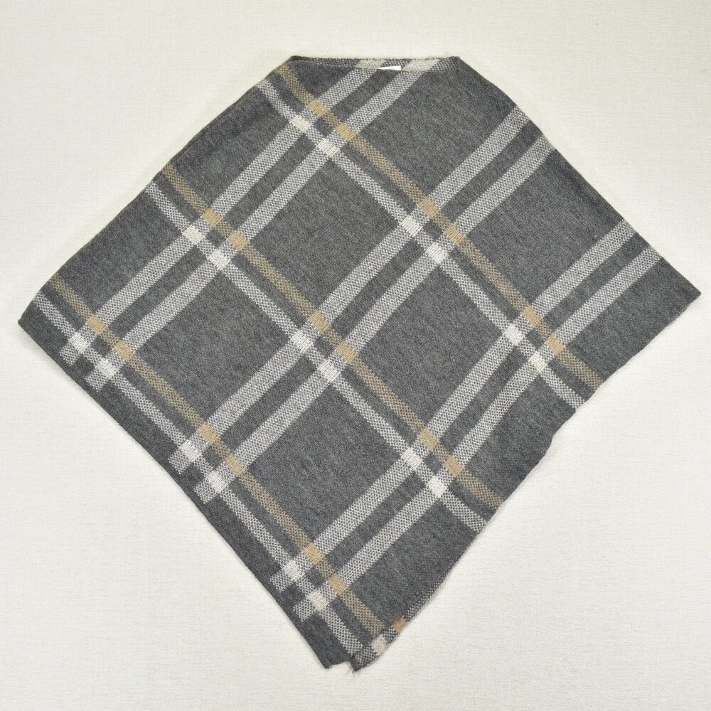 Nardi & Tagliaferri Womens Gray Tan Plaid Knit Poncho Sweater Wrap Cape OSFA